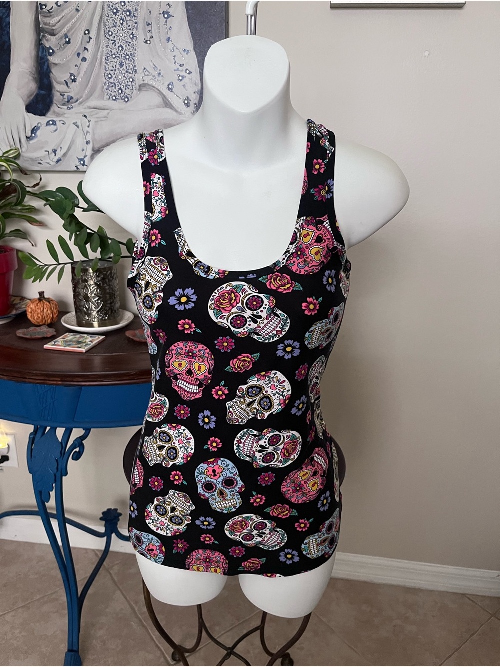 No Boundaries Sugar Skull & Floral Tank top S